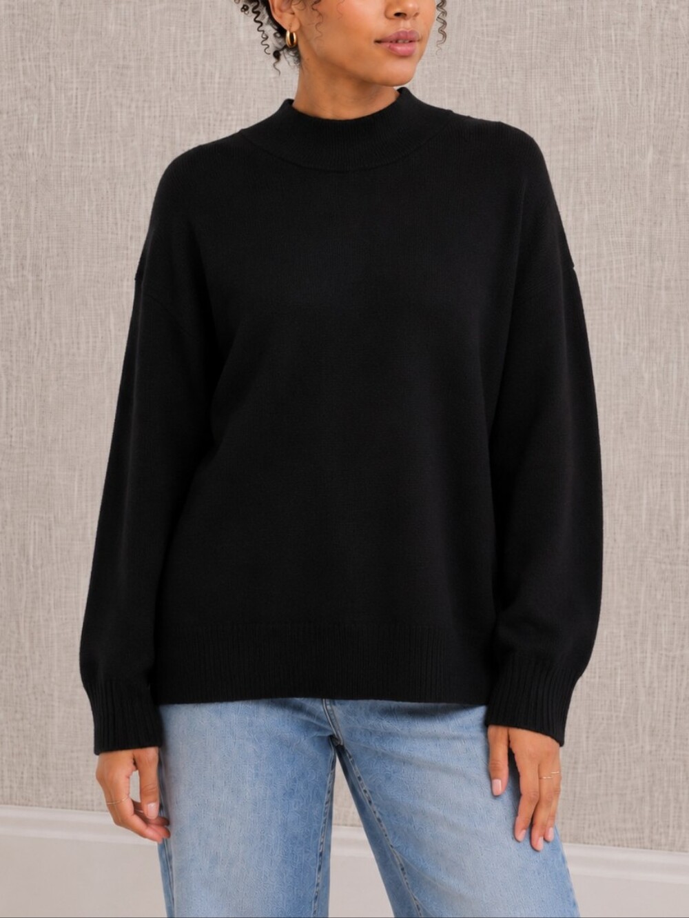 Contemporaine Simons Black Mock Neck Knit Sweater Women’s XL Minimalist